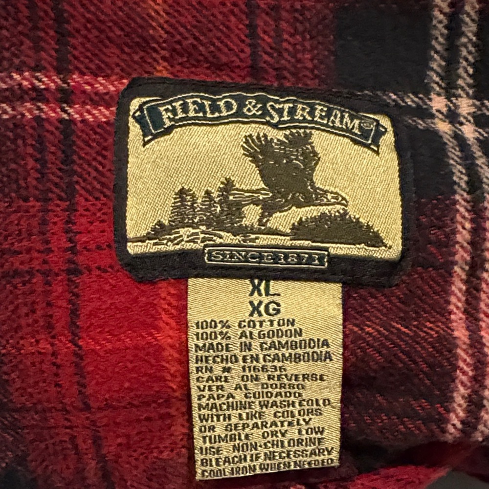 Field & Stream Red and Black Plaid Shirt SUPER FLANNEL cotton shirt SZ XL EUC #4